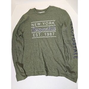 Aeropostale New York Long‎ Sleeve Graphic T-Shirt Olive Green Mens Size L